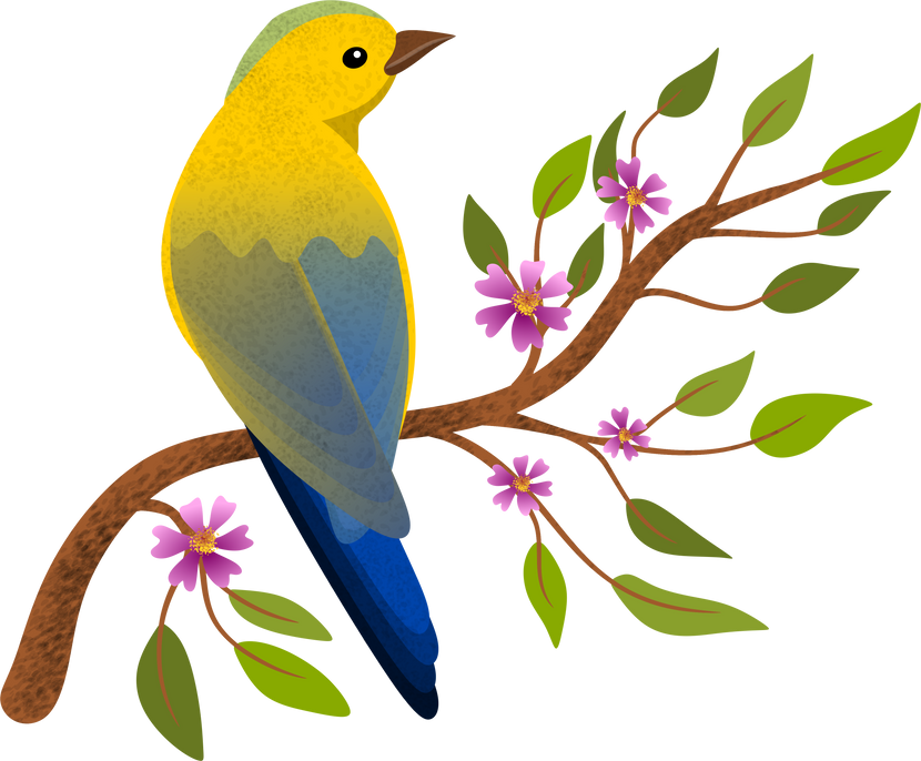 Bird Perched on Branch Illustration
